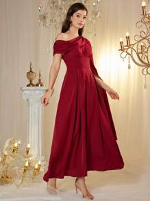 Modelyn Vestido de fiesta elegante y de lujo para mujer con mangas farol asimétricas - Rojo - Ver 6