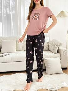 Dream Adore 可爱熊足迹卡通印花女士睡衣套装