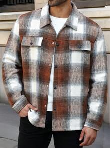 Manfinity Homme Plus Size Men's Casual Plaid Shacket For Autumn - Multicolor - View 4