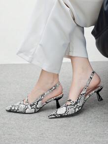 CUCCOO BIZCHIC Women's Spring/Summer New Strap Buckle Hollow Pointed Stiletto Mid Heel Commuting Practical Black & White Snake Print PU Leather Pumps Spring Shoes Spring Break Easter For Christmas Spring Shoes Fall Shoes - Multicolor - View 3