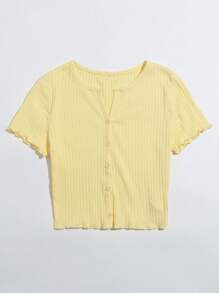 SHEIN EZwear Áo thun Xù nhỏ màu trơn Giải trí - Màu vàng - Xem 3