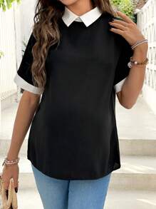 SHEIN 1 chiếc áo cánh tay ngắn đơn sắc cho phụ nữ mang thai, đa năng khi đi làm và mặc hàng ngày - màu đen - Xem 5