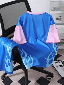 Manfinity Hypemode 男士纯色拼接圆领短袖简约上衣及套装街头潮流男士街头潮流衬衫 - 藍色 - 查看 2