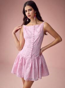 Enchnt Vestido corto casual de mujer de unicolor, sin mangas, con pliegues simples