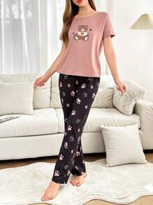 Dream Adore 可爱熊足迹卡通印花女士睡衣套装