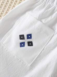 女婴自然风套装，夏季时尚米色刺绣上衣和裙子 - 米色 - 查看 5