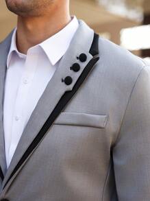 Manfinity Bizformal Conjunto de chaqueta y pantalón formal para hombre de Manfinity con contraste de color en el cuello de solapa y de manga larga
