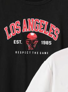 SHEIN 2pcs/Set Toddler Boys Letter & Cartoon Print Crew Neck Casual Short Sleeve T-Shirts Kids Tshirts T Shirts For Boys