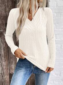 EMERY ROSE Nueva Blusa de Punto con Cuello en V de Terciopelo para Mujer, para Otoño/Invierno, Marca LUNE