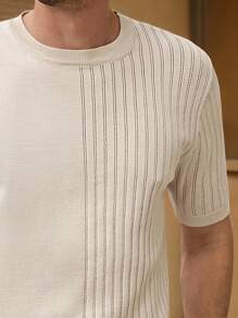 Manfinity NXTstreet Manfinity Modomio Men's Loose Dropped Shoulder Round Neck Short Sleeve Casual Knit Sweater, Suitable For Autumn/Winter,Summer Shirts - Apricot - View 3