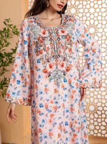 Al Najma 女士简约时尚休闲阿拉伯长袍连衣裙，日常穿着 - 彩色 - 查看 3