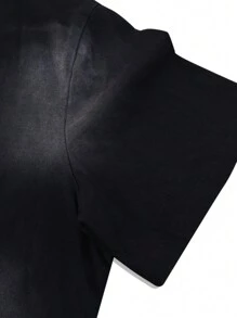 Manfinity EMRG Herren Große Größen Lässig T-Shirt mit rundem Ausschnitt und Buchstaben Grafik, Kurzarm - Schwarz - Übersicht 4