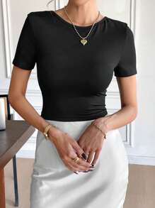 SHEIN Frenchy 性感蝴蝶结装饰露背短袖 T 恤