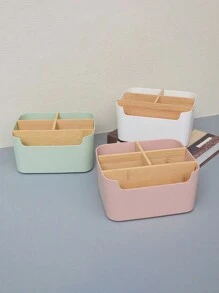 1pc Bamboo Desk Organizer With 5 Compartments, High Quality Moisture-Proof Storage Box For Office Supplies, Pen Holder, Bathroom Cosmetic Storage Box, Living Room Multipurpose Rack, Jewelry Storage Box For Earrings And Rings, Household Storage & Organization Product, Suitable For Placement On Desks, Cabinets, Dressing Tables, Dorm Desks Back To School - Multicolor - View 7