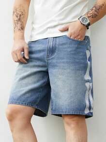 Manfinity Homme Pantalones cortos vaqueros de corte holgado casual con múltiples bolsillos para hombre - Azul - Ver 1