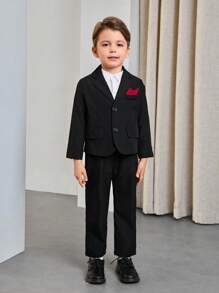 SHEIN Conjunto de 2 piezas de caballero para niños pequeños, 1 chaqueta de traje informal y 1 pantalón