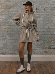 MUSERA Minifalda de línea A confeccionada con cintura con cordón y tejido, de talle medio para el verano - Gris - Ver 1