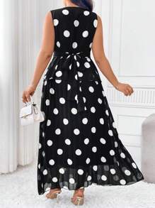 SHEIN Clasi Große Größen Sommer 2-teiliges Set, Allover Zufallsdruck Träger Top und plissierter Rock Set, elegant - Schwarz und Weiss - Übersicht 2