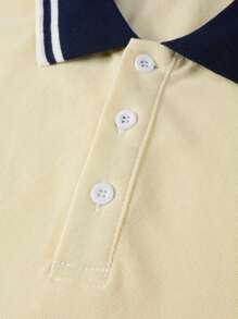 Manfinity Homme Men's Solid Color Patchwork Front Button Placket Short Sleeve Casual Polo Shirt Polo Shirts For Men Collar - Yellow - View 5