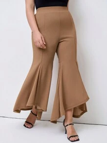 SHEIN Clasi Weite Hosen in Große Größen für Damen, einfarbig elegante und vielseitige Büro- und Pendlerhosen