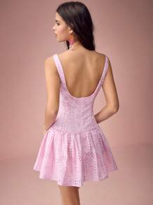 Enchnt Vestido corto casual de mujer de unicolor, sin mangas, con pliegues simples