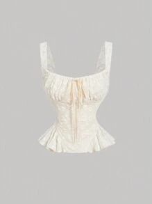 SHEIN MOD 女士杏色背心和蕾丝长款美人鱼裙套装，春季优雅装扮，老钱女人，女士朴素连衣裙 - 杏色 - 查看 7