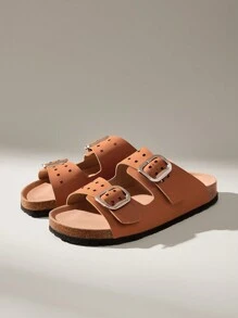 Solecia Women Buckle Design Fashion Casual Flat Loafers For Daily Wear Spring Shoes Spring Break Easter - Brown - View 3