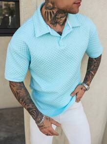 Manfinity Homme Manfinity 男士休闲纯色纹理短袖 Polo 衫，男友礼物