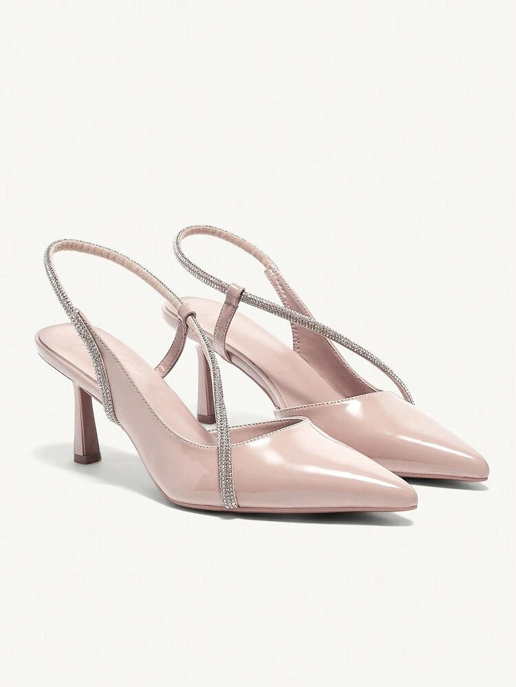 CUCCOO CHICEST Women's Pointed Toe Mid Heels Elegant Romantic Chic Graceful Satin Shoes With Crystal Strappy Wrap Design,Suitable For Formal Occasions Like Evening Party, Business Meetings, Afternoon Tea, Proms, Weddings Spring Shoes Spring Break Easter Prom Heels