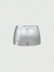 ROMWE J-Fashion Pantalones cortos mini con parche en forma de corazón plateado para el Día de San Valentín - Plateado - Ver 2