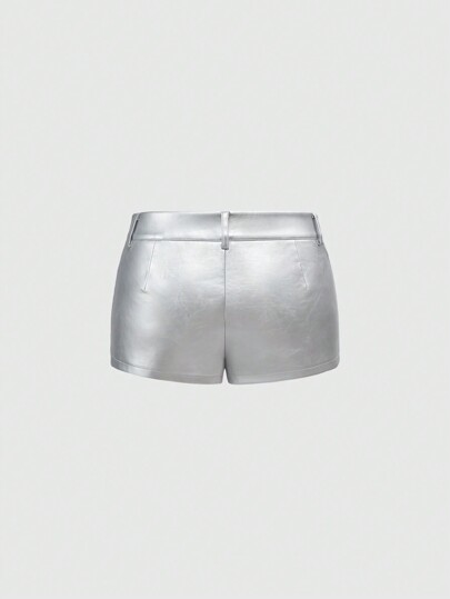 J-Fashion Pantalones cortos mini con parche en forma de corazón plateado para el Día de San Valentín