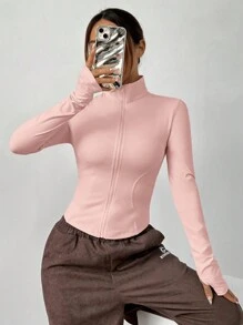 SHEIN EZwear Light Gray & Pink Knitted Women's Lightweight Jacket For UV Protection In Fall/Winter - Coral Pink - View 5