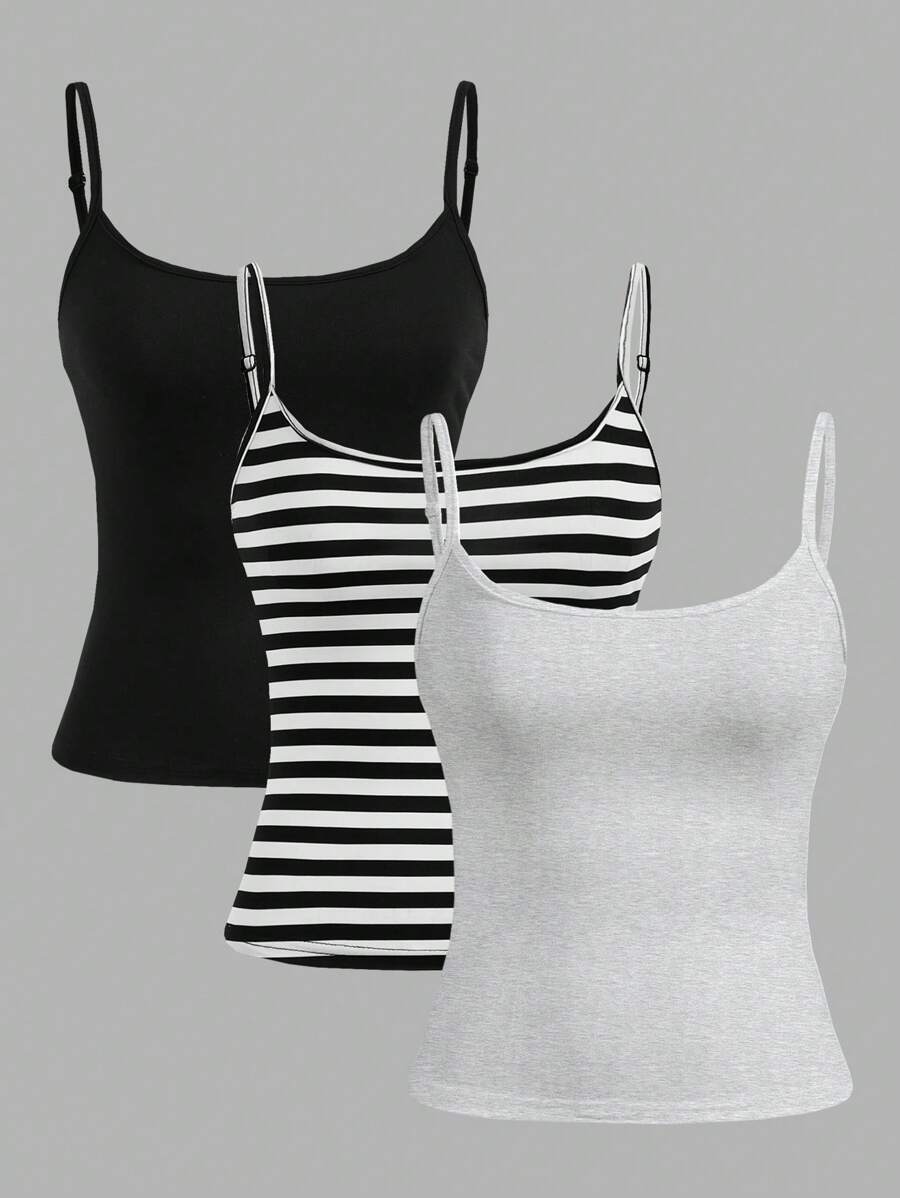 SHEIN EZwear Bộ 3 áo hai dây ngắn gợi cảm dành cho nữ, phù hợp cho mùa hè - Nhiều màu - Xem 1
