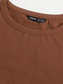 SHEIN EZwear Marled Knit Solid Tee - Coffee Brown - View 5