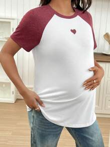 SHEIN Set-In Sleeve Contrast Color Heart Graphic T-Shirt For Pregnant Women - Multicolor - View 3