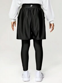 JNSQ ملابس العودة إلى المدرسة، ملابس بنات المراهقات، ملابس رياضية للبنات في الخريف: بنطلون رياضي رفيع للرياضات الخارجية بتصميم مزدوج، سراويل رياضية رفيعة للأطفال مطبوع عليها حرف 3M عاكس، بنطلون يوجا - الأسود - مشاهدة 2