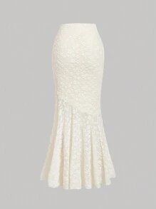 SHEIN MOD 女士杏色背心和蕾丝长款美人鱼裙套装，春季优雅装扮，老钱女人，女士朴素连衣裙 - 杏色 - 查看 6