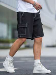 Manfinity Homme Plus Size Men's Cargo Pocket Relaxed Fit Casual Denim Shorts Going Out Hang Out Work Vacation Urban - Black - View 6