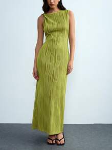 Chiquease Women's Tie Front Sleeveless Open Slit Midi Dress - Green - View 6