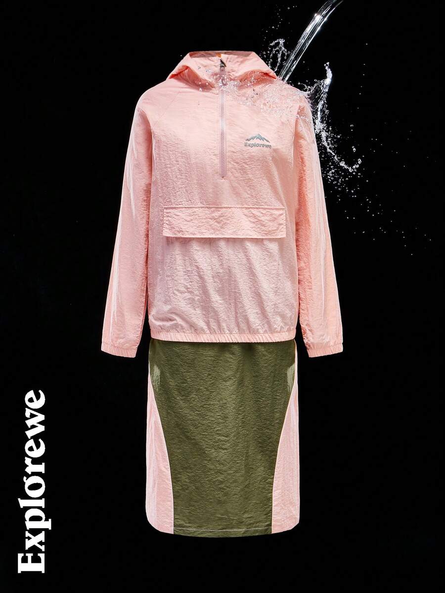 SHEIN Set de 2 piezas para adolescentes: Top con capucha de unicolor y falda a color block - Rosa - Ver 1