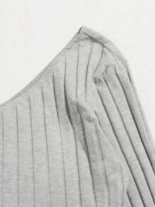 SHEIN EZwear One Shoulder Rib-knit Crop Top - Light Grey - View 4