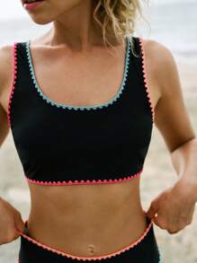 Swim SPRTY 女士彩色花朵装饰运动胸罩和内裤泳装比基尼套装，适合夏季海滩度假