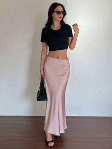 DAZY Solid Color Fitted Cropped Tie-Up Backless Women T-Shirt, Summer,Halter Top