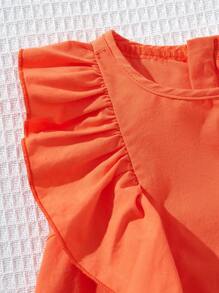 SHEIN 女婴可爱假期橙色荷叶边连衣裙，夏季 - 橘色 - 查看 6