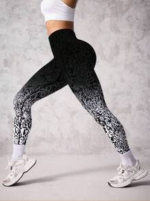 SHEIN Sport Studio Seamless Multi-Color Gradient High-Elasticity Tummy Control Lifting Leopard Print Sports Yoga Leggings