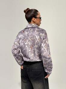 StreetHx Hanorac cu mânecă lungă și fermoar pe jumătate pentru femei, cu imprimeu vintage cu frunze, cu umeri căzuți, stil stradal, potrivit pentru pulover de toamnă/iarnă - Multicolor - Vizualizare 2