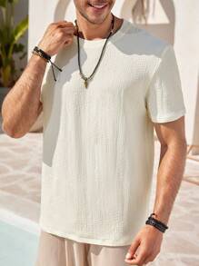 Manfinity RelaxMax T-shirt simple à col rond et manches courtes de couleur unie pour hommes, décontracté pour un usage quotidien