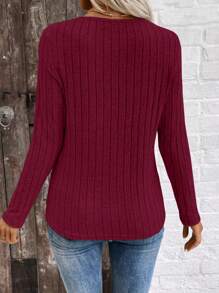 EMERY ROSE LUNE V-Neck Brushed Ribbed Women Top, New Cross-Border Trading Autumn/Winter Collection Fall Cloth For Women - Burgundy - View 2