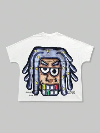 Street Life Men's Casual Hip Hop Cartoon Letter Print Short Sleeve T-Shirt