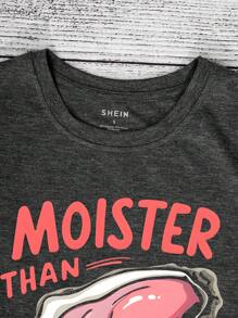 INAWLY Moister Than An Oyster 口号图案常规圆领短袖女式 T 恤